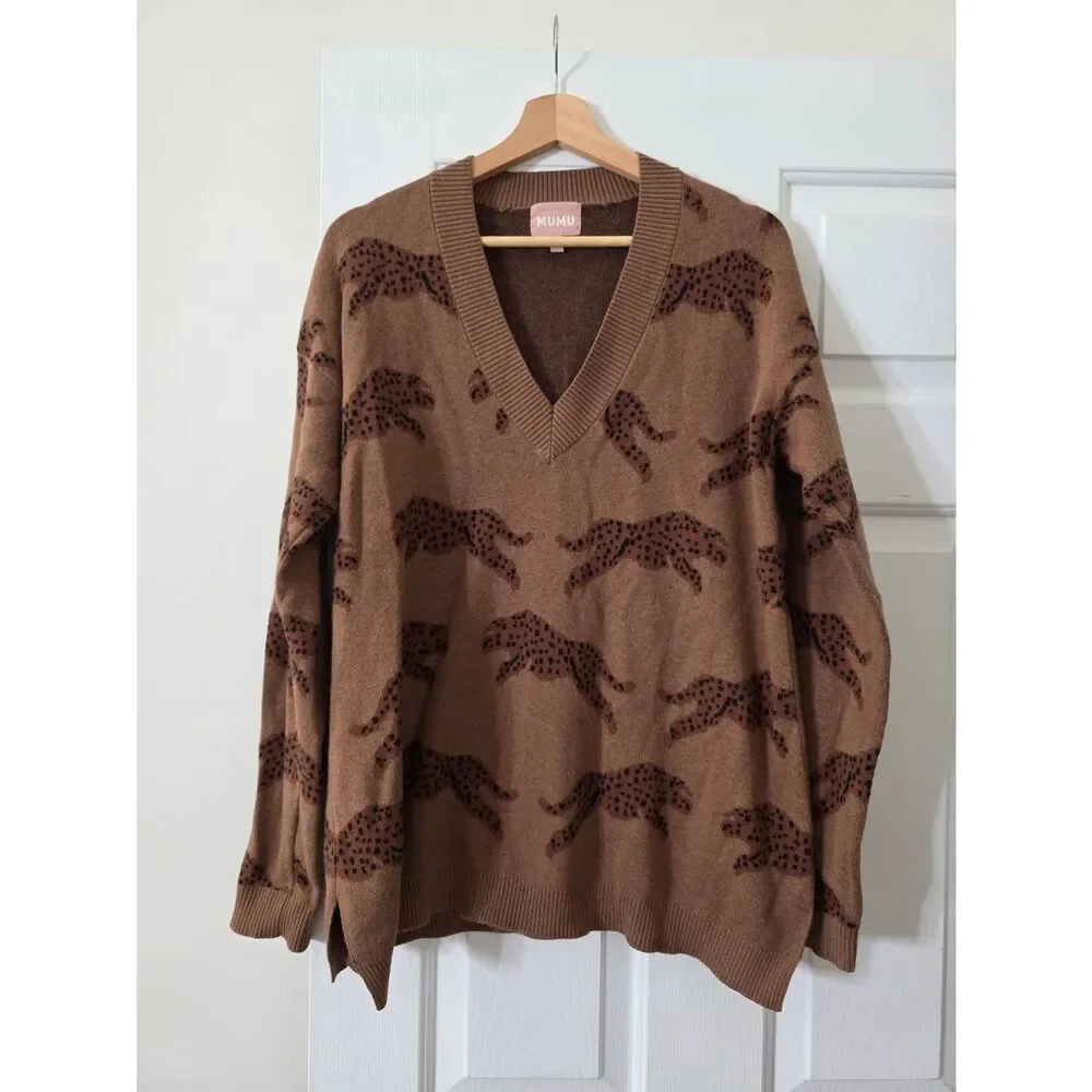 Show Me Your Mumu Gilligan Jumping Cheetah Sweater S